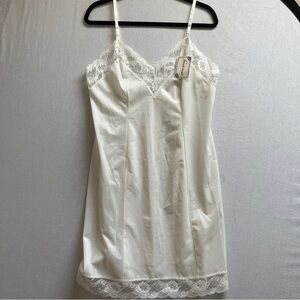 NWT Vintage French Maid Ivory White Lace Trim Slip Dress Chemise Size 8 Medium